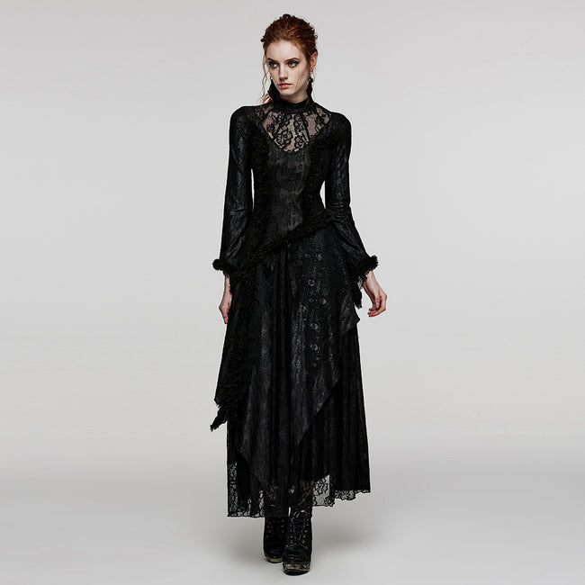 Punk Rave V-Shaped Hollows  Lace Goth Long Dress