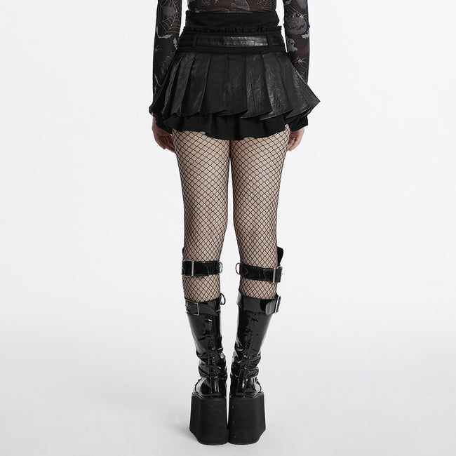 Punk pleated leather skirt