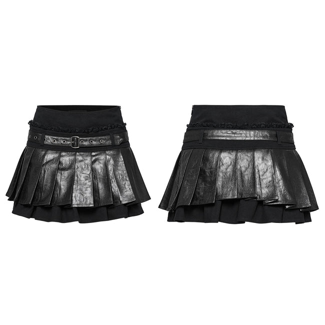 Punk pleated leather skirt