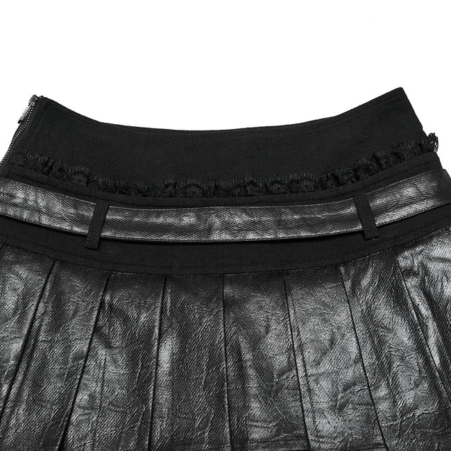Punk pleated leather skirt