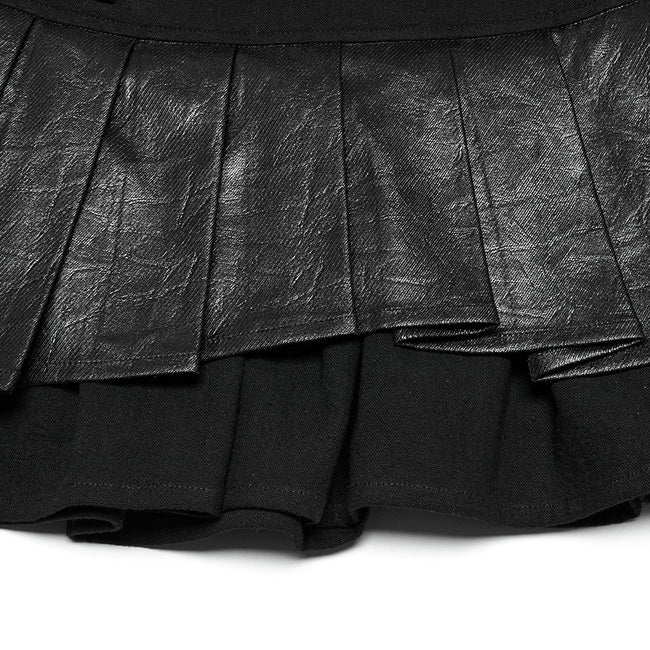 Punk pleated leather skirt