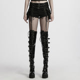 Punk stretch denim hollow shorts