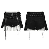Punk stretch denim hollow shorts