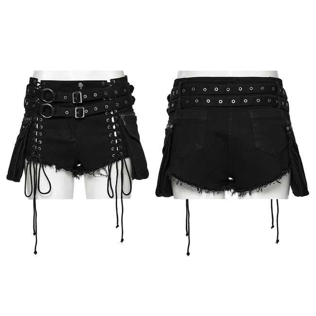 Punk stretch denim hollow shorts