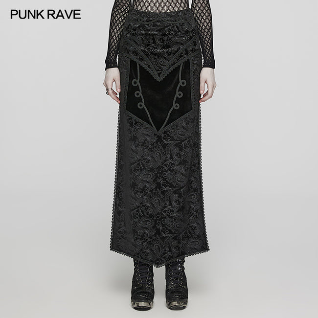 Goth velvet printed split skirt