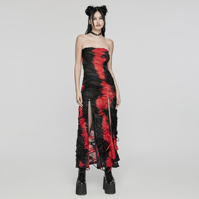 Goth strapless tie-dyed long dress