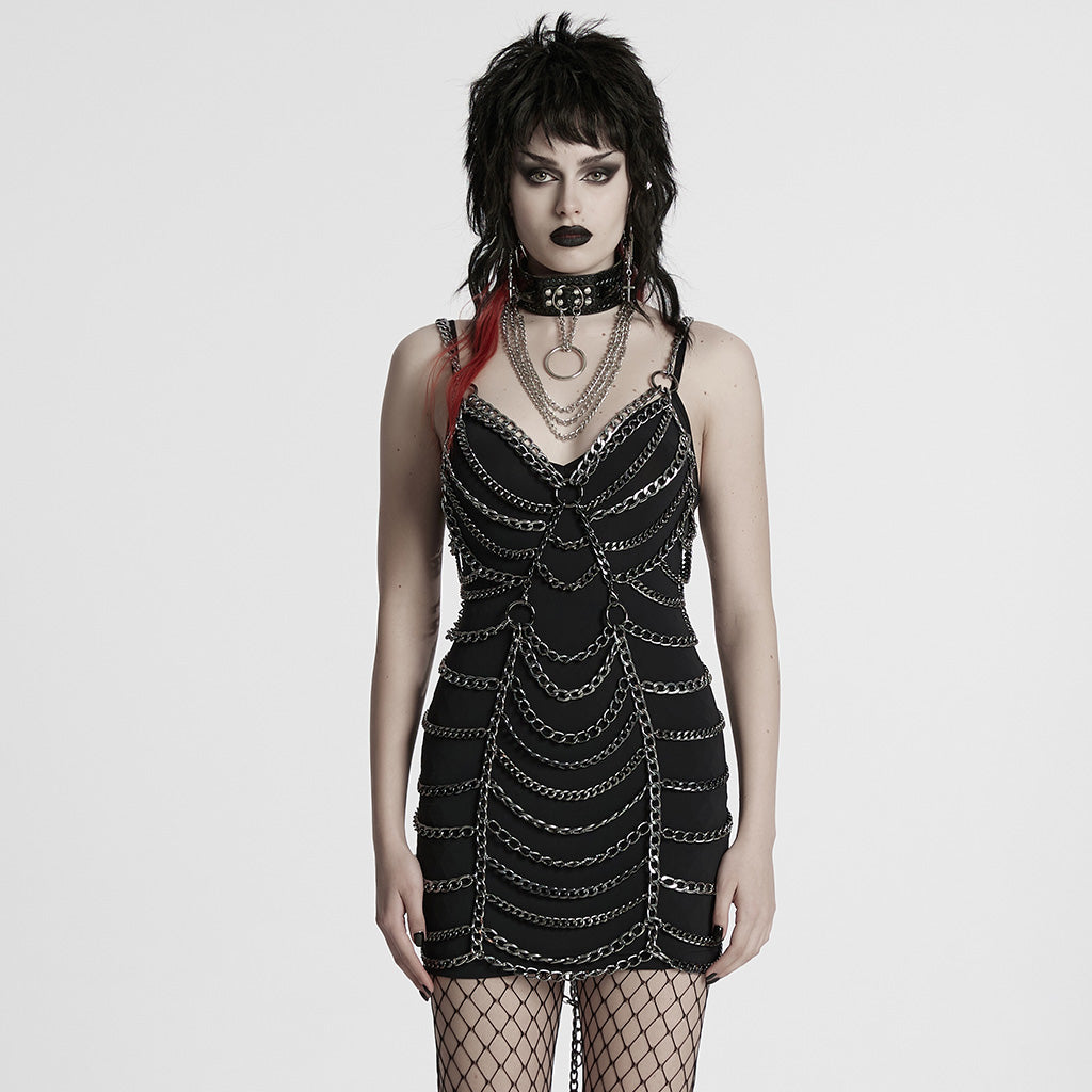 metal chain dress Punk dress– Punkravestore FurtherReduction:012226 Style:No Shawl Piper Plus Size Red slight stretch
