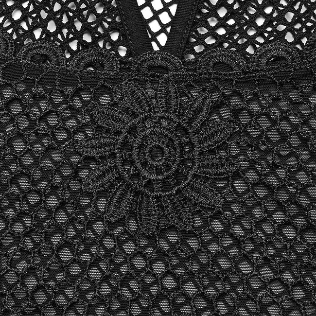 Goth Lace Mesh Embroidered Perspective Top