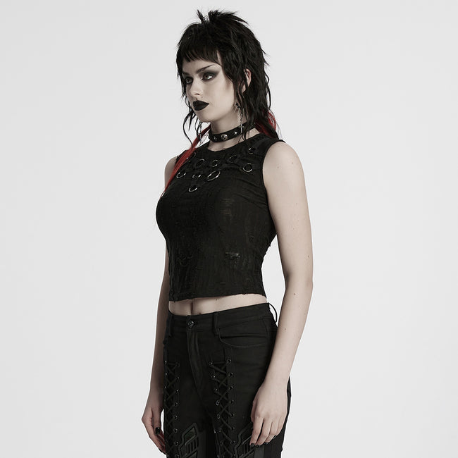 Punk tattered iron ring vest
