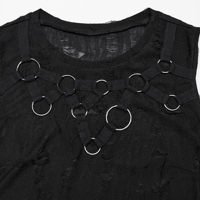 Punk tattered iron ring vest