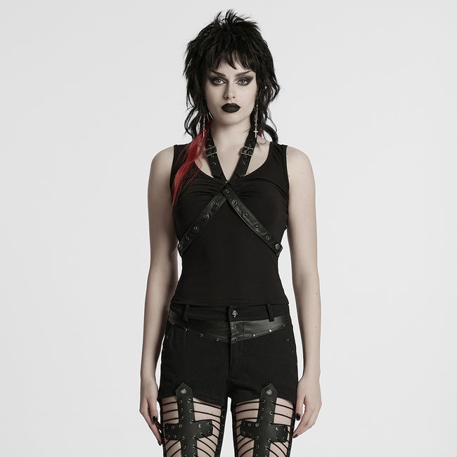 Punk V-neck cross loop vest