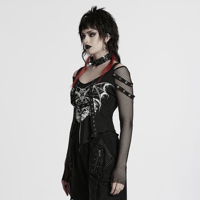 Punk bat skull printed T-shirt