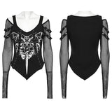 Punk bat skull printed T-shirt