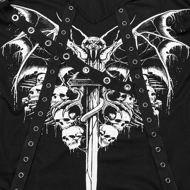 Punk bat skull printed T-shirt