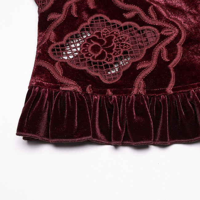 Retro embroidered velvet shirt