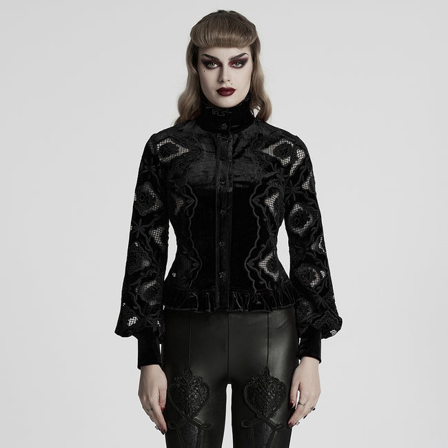 Retro embroidered velvet shirt