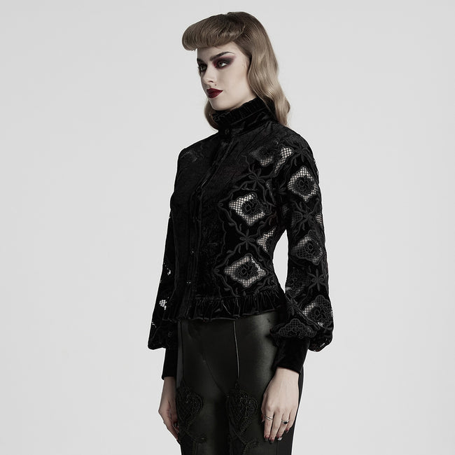 Retro embroidered velvet shirt