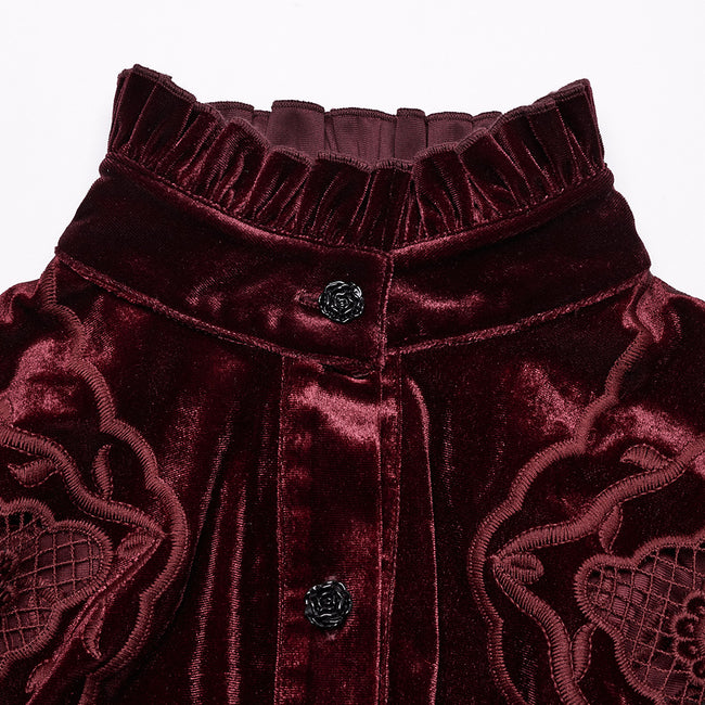 Retro embroidered velvet shirt