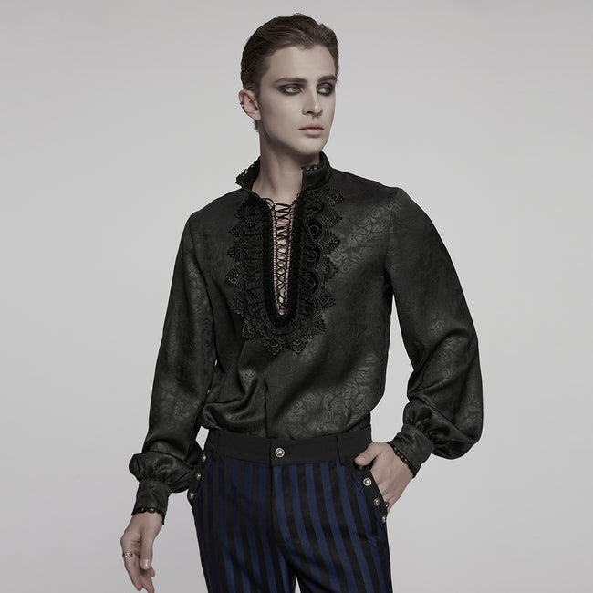 Goth stand up collar dark rose shirt