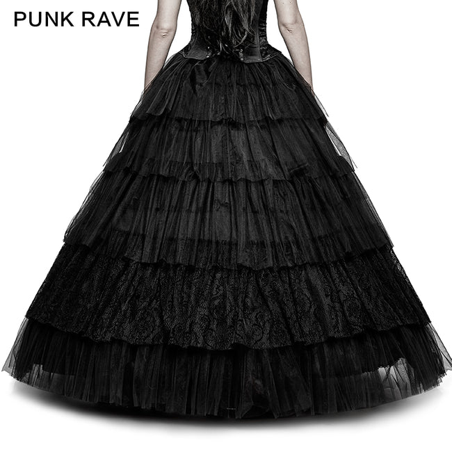 Party Elastic High Waist Flowers Mesh Prom Gothic Skirt