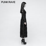 Vintage Rose Lace Mesh Black Long Gothic Dresses With Multi-split Design