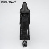 Vintage Rose Lace Mesh Black Long Gothic Dresses With Multi-split Design