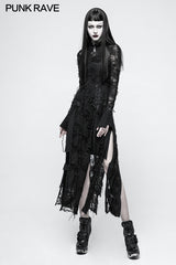 Vintage Rose Lace Mesh Black Long Gothic Dresses With Multi-split Design