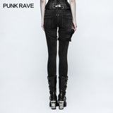 Eyelets Skinny Elastic Punk Jeans With 3d Pocket
