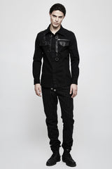 Handsome Wool Long Sleeve Punk Shirts With Personality Leather Loop