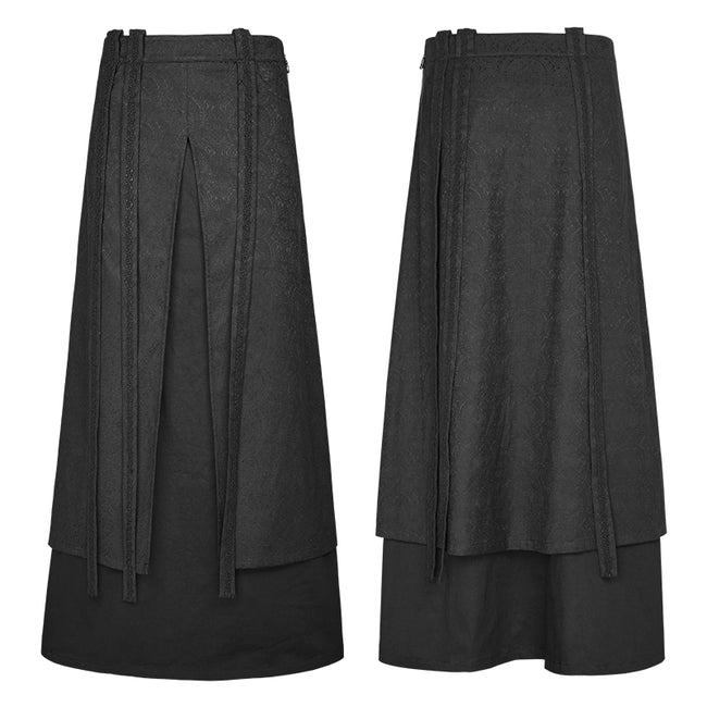 Jacquard Fabric Half Long Black Gothic Skirt For Men