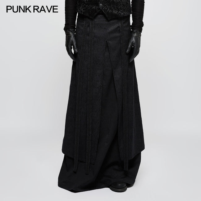 Jacquard Fabric Half Long Black Gothic Skirt For Men