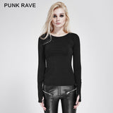 Comfortable Elastic Cotton Knitted Punk T-shirt Dark Skinny Punk Top
