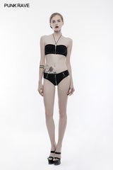 Personality Swimwear Punk Accessories Stretch Swimsuit Top With Detachable Straps