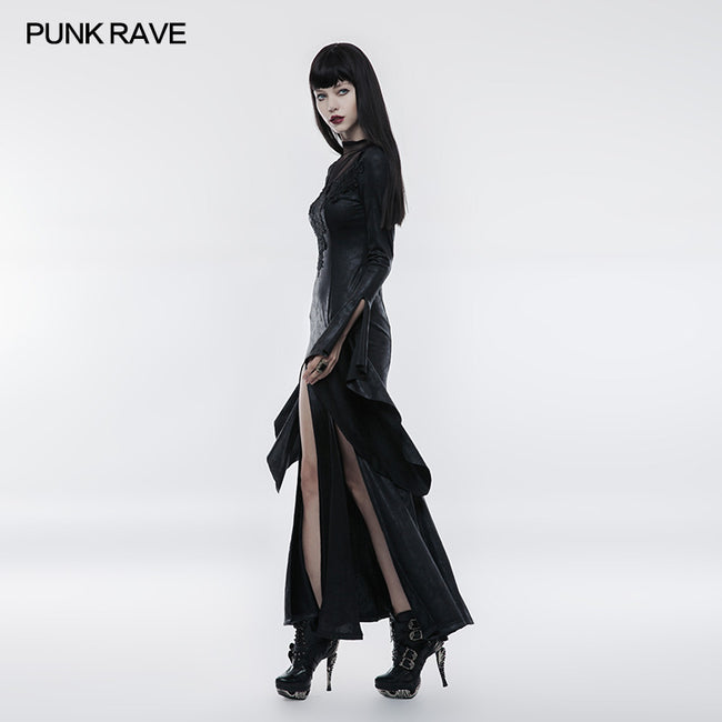 Gorgeous Black High Split Lace Gothic Dress