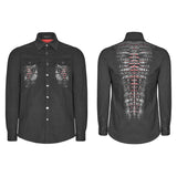 Paladin Gothic Bloody Keel Denim Personality Shirt With Scratched Double Pockets