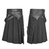 Men's Dark Punk Leather Splicing Personality Pleated Skirt