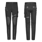 Personality Zipper Pocket Punk Pants Leather Splicing Trousers For Men