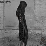 Dark Gothic Mesh Wool Knitting Hooded Scarf With Lace Decoration