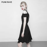 Punk Chiffon Shirt-style Suspender Dress With Corns Strap Design