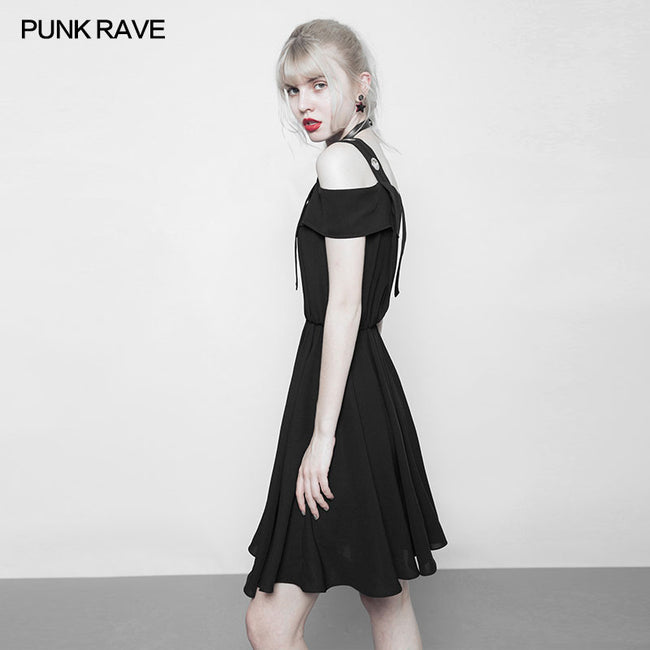 Punk Chiffon Shirt-style Suspender Dress With Corns Strap Design