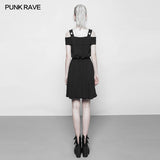 Punk Chiffon Shirt-style Suspender Dress With Corns Strap Design