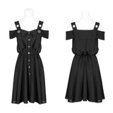 Punk Chiffon Shirt-style Suspender Dress With Corns Strap Design