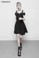 Punk Chiffon Shirt-style Suspender Dress With Corns Strap Design