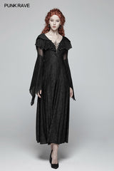 Sexy Goth Lace-up V Neck Long Sleeves Long Dress
