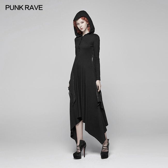 Gothic Bat Wing Hooded Long Sleeves Asymmetrical Dress