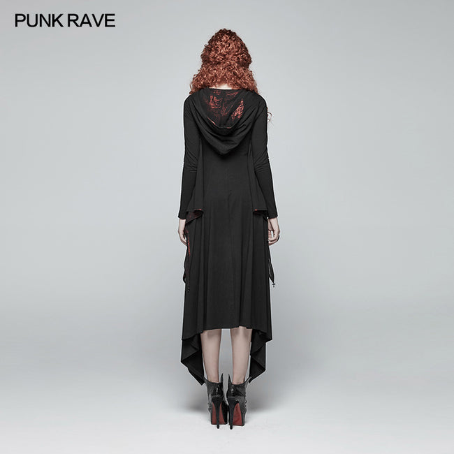 Gothic Bat Wing Hooded Long Sleeves Asymmetrical Dress