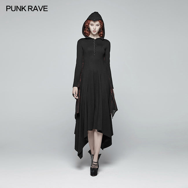 Gothic Bat Wing Hooded Long Sleeves Asymmetrical Dress