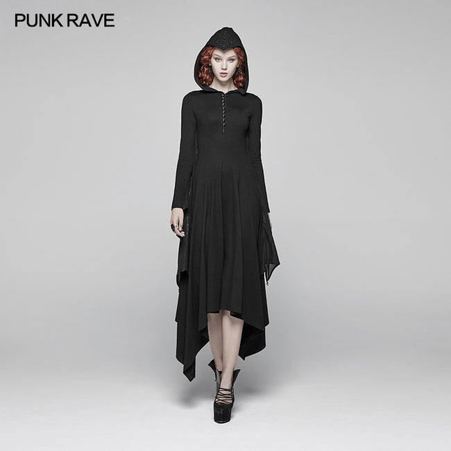 Gothic Bat Wing Hooded Long Sleeves Asymmetrical Dress