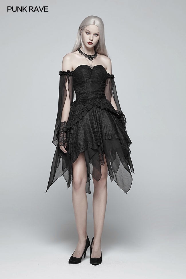 Gothic Black Lace Tulle Glove - One Pair