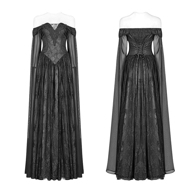 Retro And Elegant Dark Gothic Off Shoulder Victoria Long Lace Dress